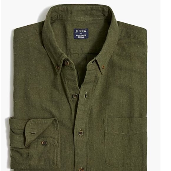J. Crew Factory Men's Brushed Twill Shirt, Large, Heather Evergreen, EUC - Picture 4 of 6